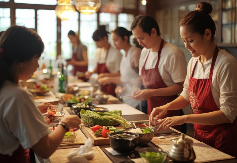 一张展示互动学习场景的图片 Engage in hands-on activities and learn practical skills for a healthier, more mindful lifestyle from local experts. 健康烹饪 (中医食疗） 290px